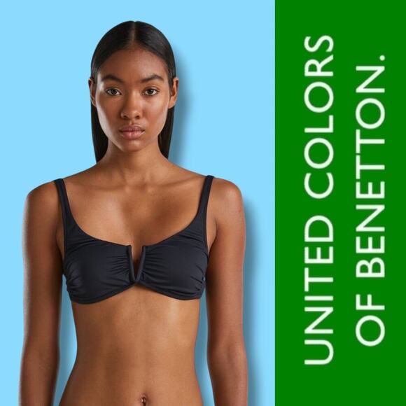 United Colors of Benetton Women’s Black V-Front Tie Back Bikini Top B Cup - Picture 10 of 11